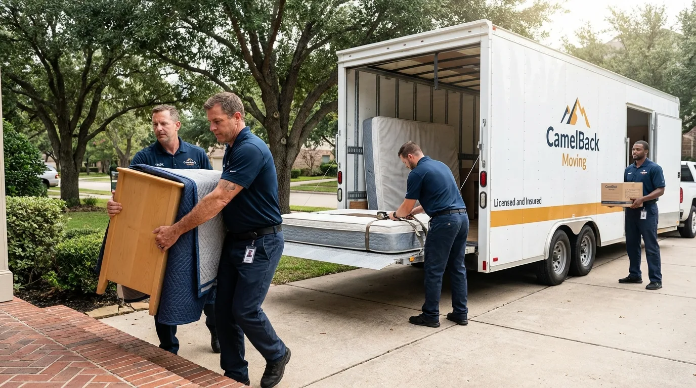 Crew loading residential truck for cross-state move from Mount Holly, NC